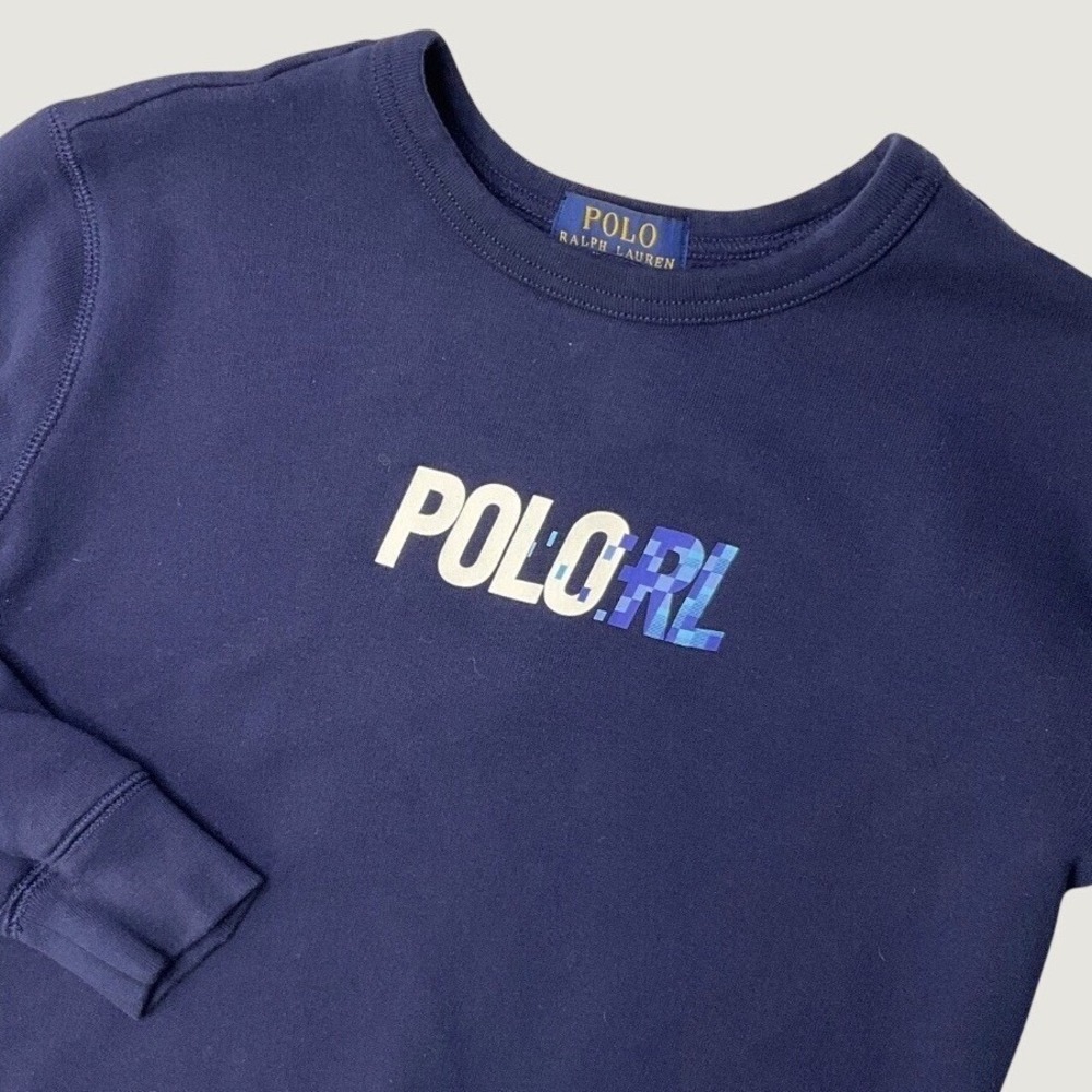 Polo Ralph Lauren Boys Navy Blue Pixel Graphic Logo Sweatshirt Size M 10-12